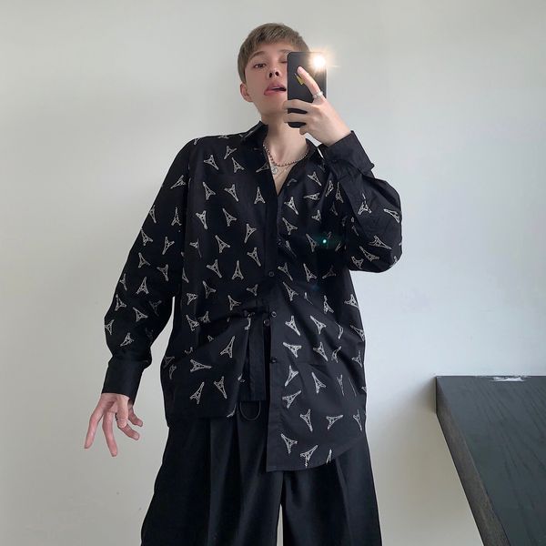 2021 New Products of Men Women Push Hard Heavy Hand Ironing, Drilling Shining Iron Tower Modeling Versatile Shirt 06O8, Black